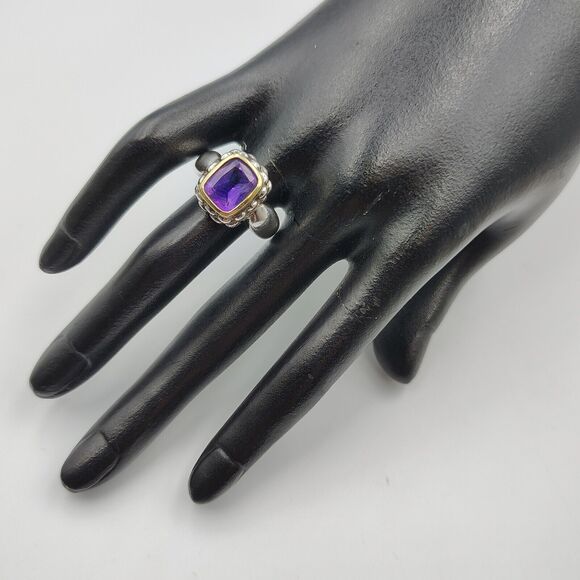 Lorenzo Sterling Silver 925 18K Gold Accent Amethyst Cocktail Ring Sz 7 - Picture 10 of 16
